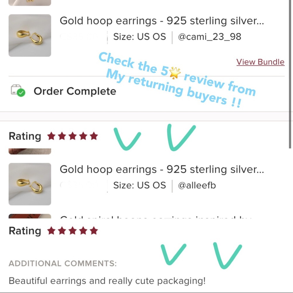 Gold hoop earrings - 18k real gold plated on 925 sterling silver minimal design - Picture 3 of 8